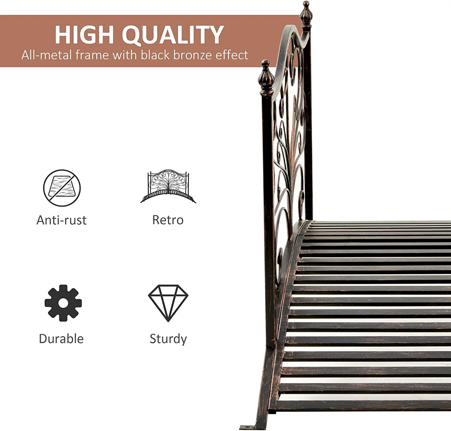 Outsunny 4’ Metal Arch Backyard Garden Bridge with Safety Siderails, Delicate Scrollwork, & Easy Assembly, Black Bronze