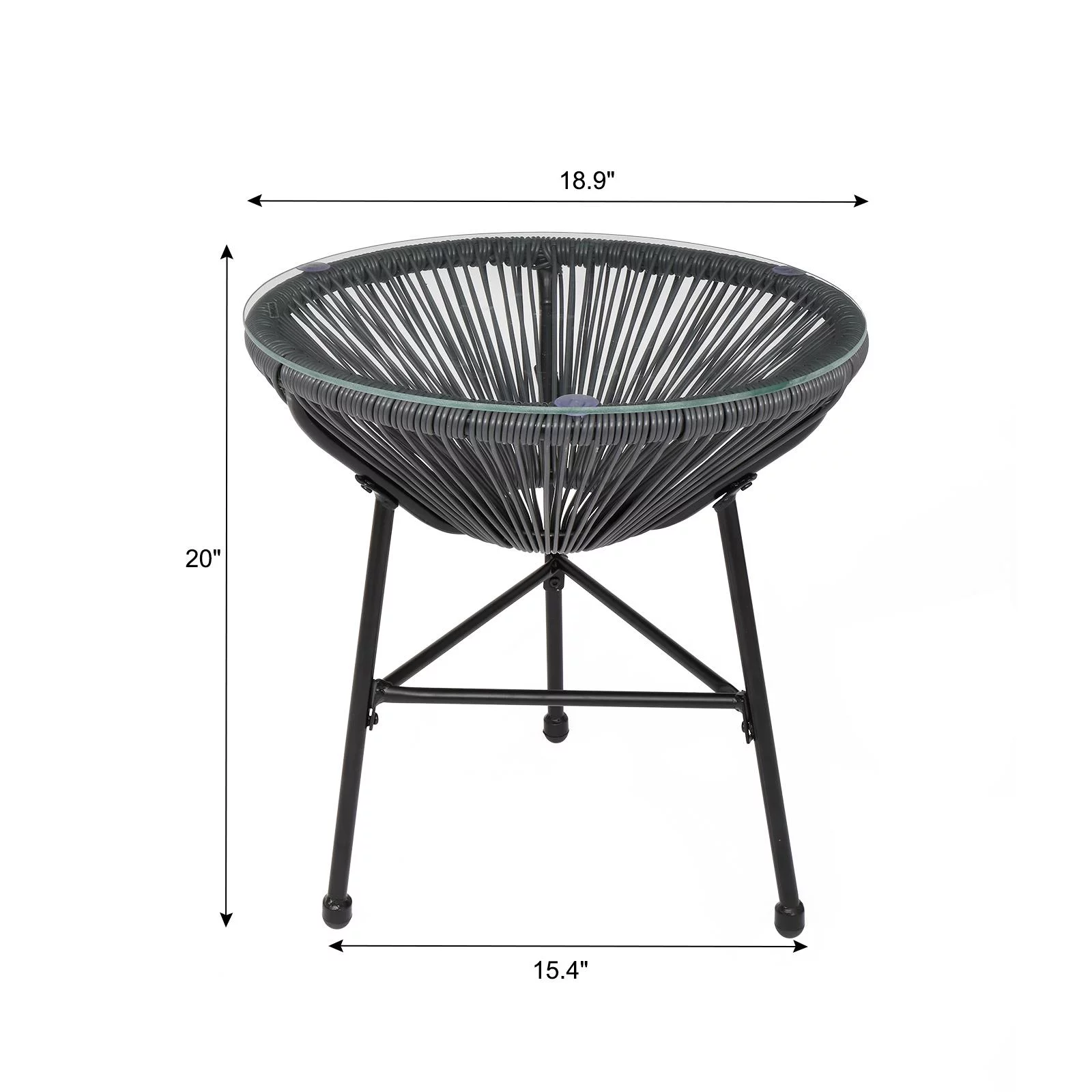 UBesGoo 3-Piece All-Weather Patio Chat Set w/ Glass Table, Acapulco Bistro Furniture, Gray