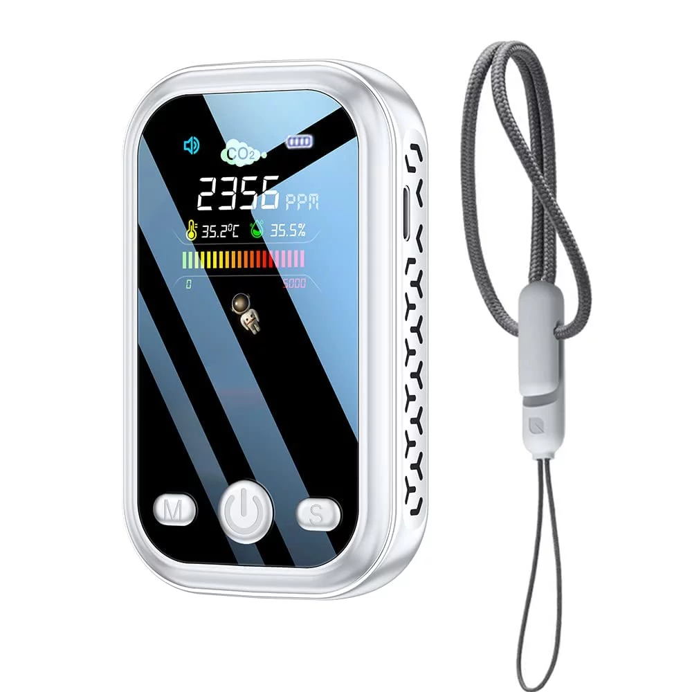 Mini CO2 Detector, Multi-Function CO2 Monitor Meter Air Quality Monitor Carbon Dioxide Detector Portable Temperature and Humidity Detector for Travel Home Indoor or Anywhere You Use (White)