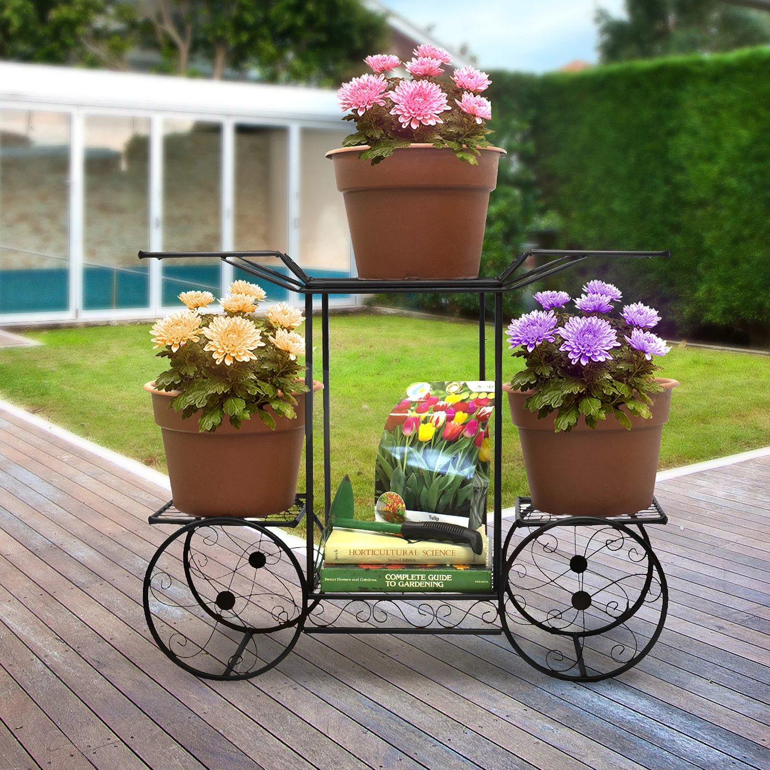 Cart Stand 6 Flower Pot Display Rack - Black