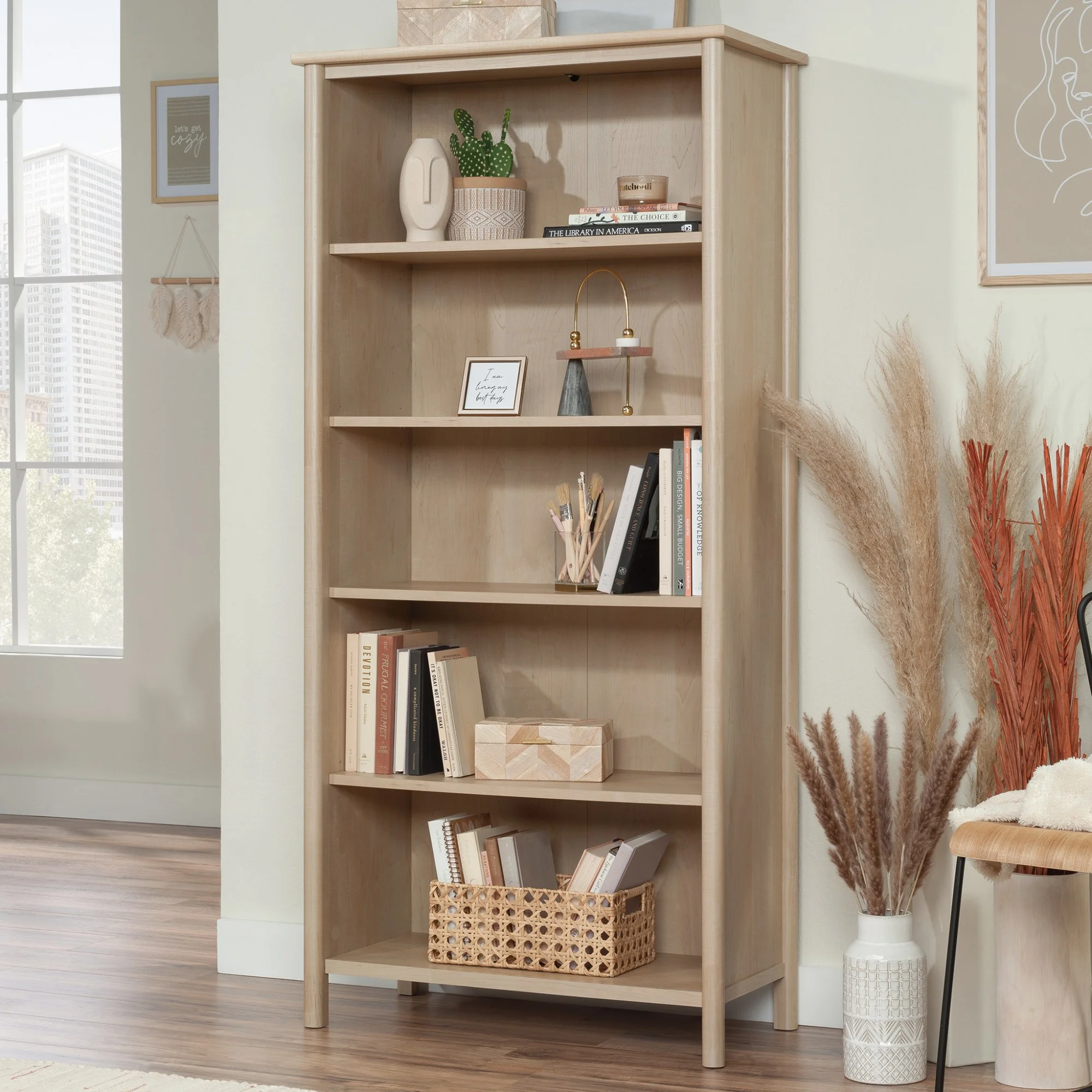 Sauder Whitaker Point Engineered Wood 5-Shelf Bookcase in Natural Maple Finish