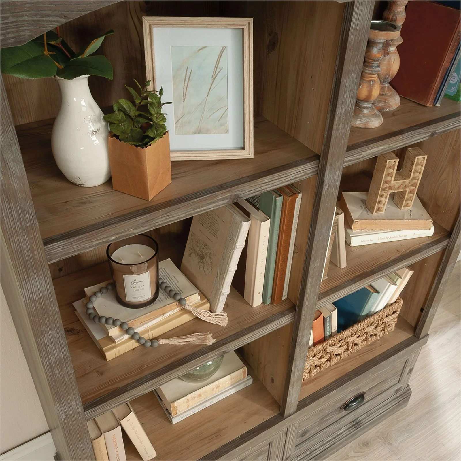 Sauder Sonnet Springs Engineered Wood Bookcase in Pebble Pine