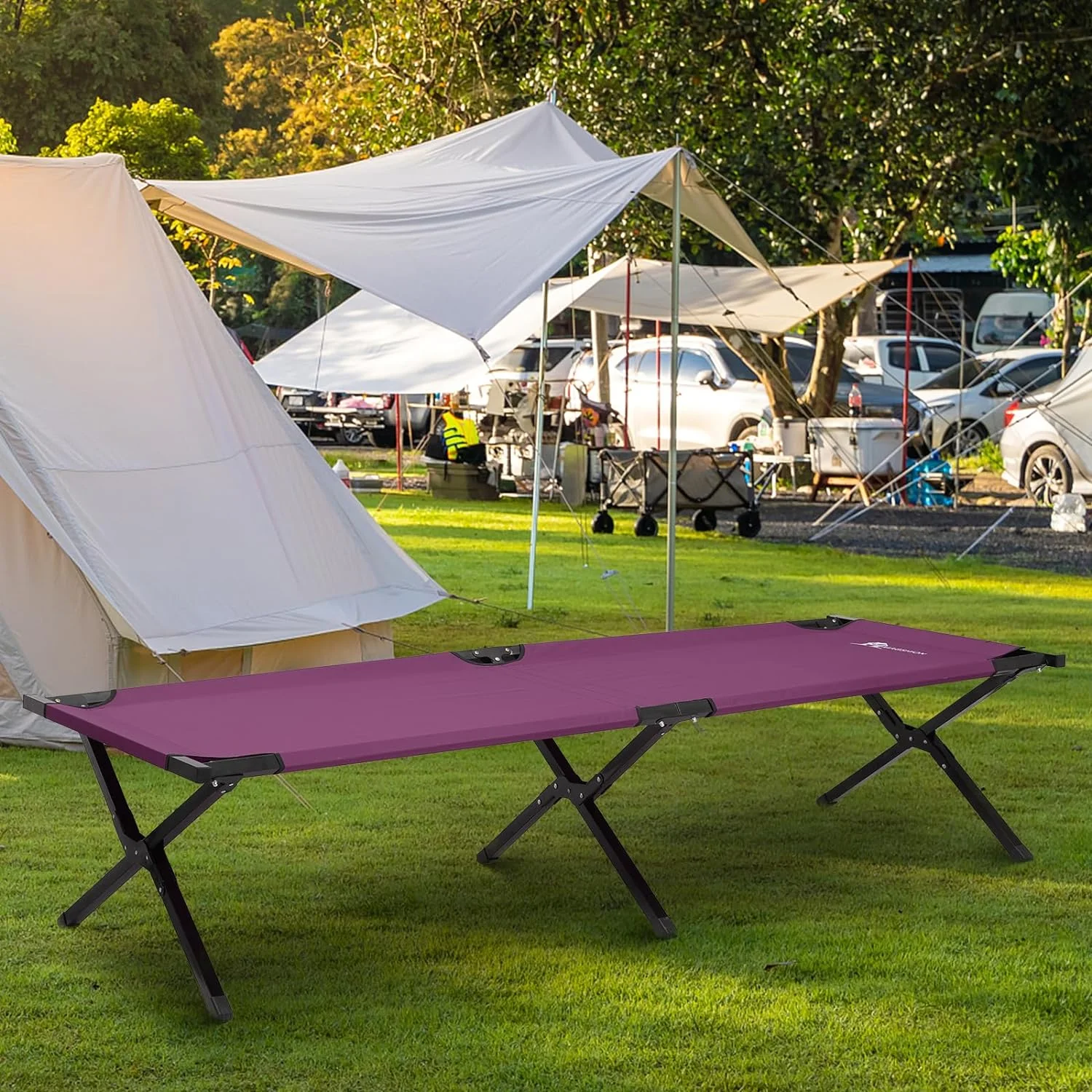 Portable Folding Camping For Adults, Hiking Bed & Cot With Bag, Load Up To 330 Lbs, Purple