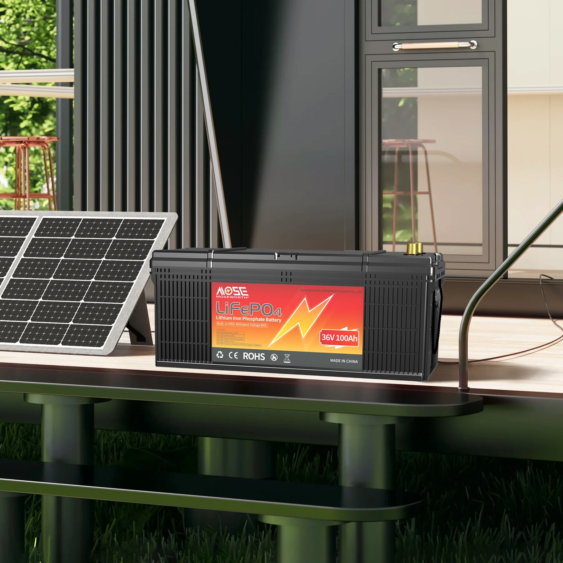 36V 100Ah LiFePO4 Battery,200A BMS,15000 Cycles,Low Temp Cut off,MOSEWORTH for Golf Cart,RV,Solar,Trolling Motor,off-Grid