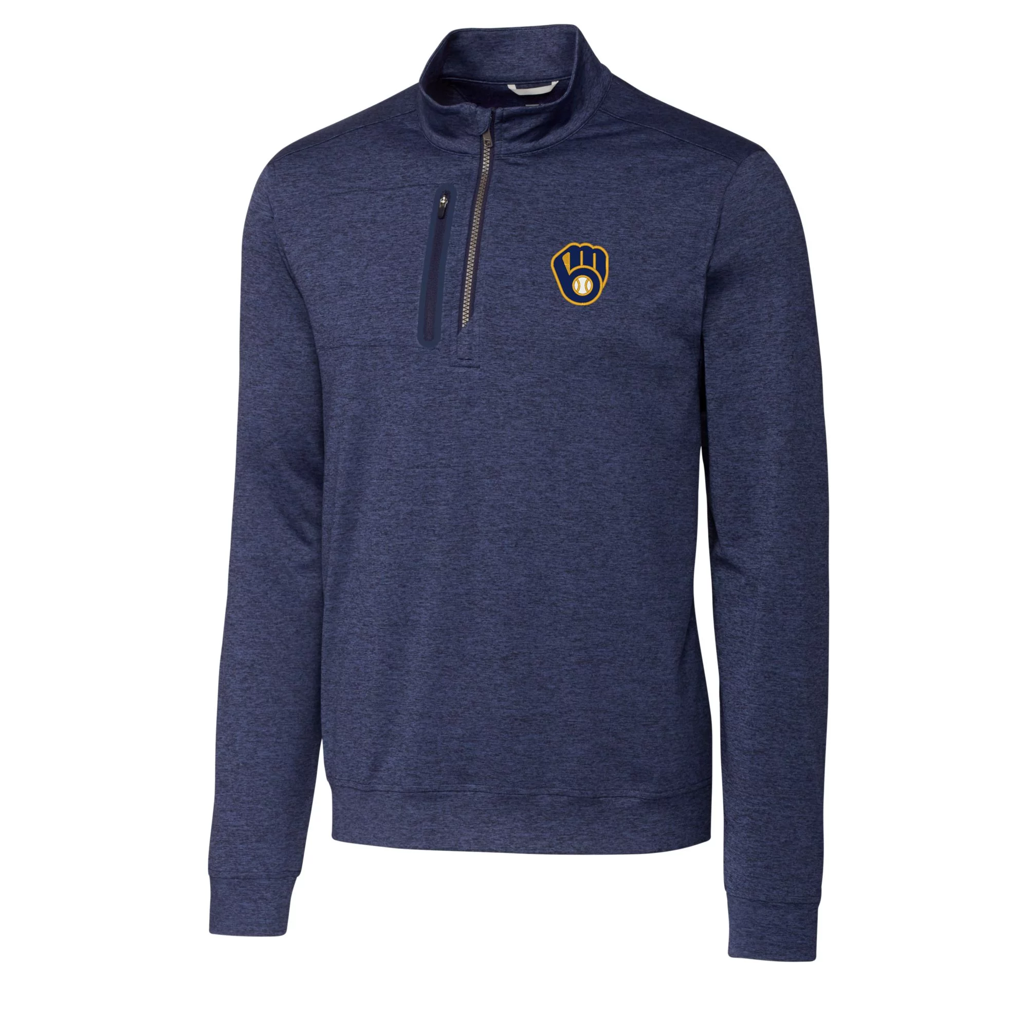 Men's Cutter & Buck  Navy Milwaukee Brewers Stealth Heathered Quarter-Zip Pullover Top