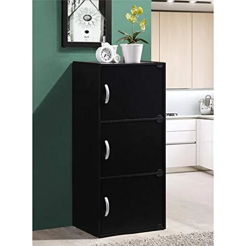 Pemberly Row 3 Shelf 3 Door Bookcase in Black