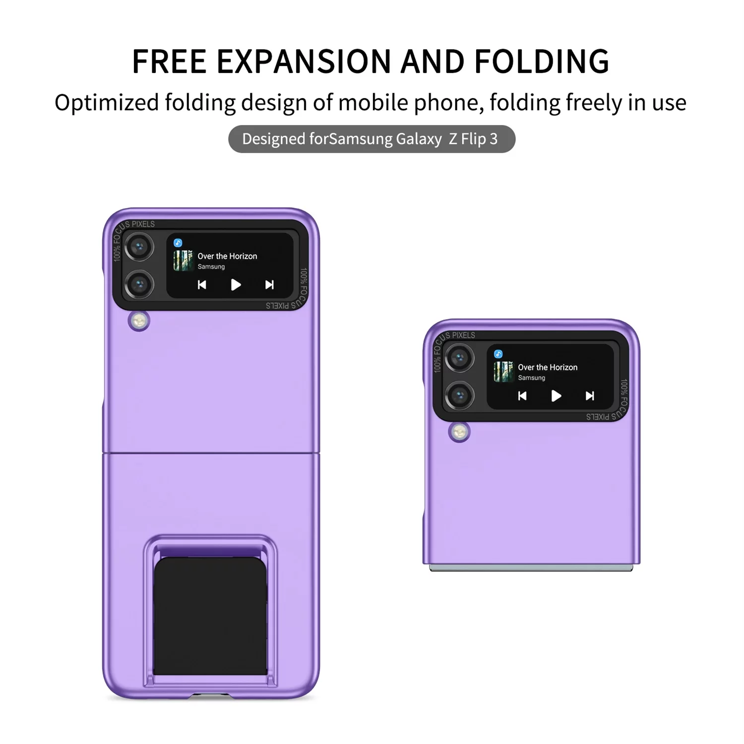 SaniMore for Samsung Galaxy Z Flip 3 6.7 inch Slim Case, Military Grade Shockproof Hard PC Cover Built-in Invisible Folding Bracket Kickstand Thickened Lens Frame for Samsung Z Flip 3, Purple