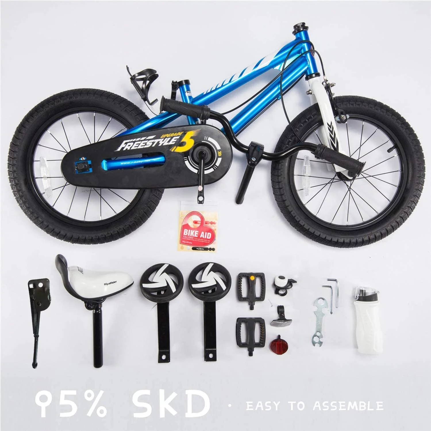 RoyalBaby Boys Girls Kids Bike BMX Freestyle 2 Hand Brakes Bicycles with Training Wheels Child Bicycle | 16 Inch With Kickstand and Training Wheels