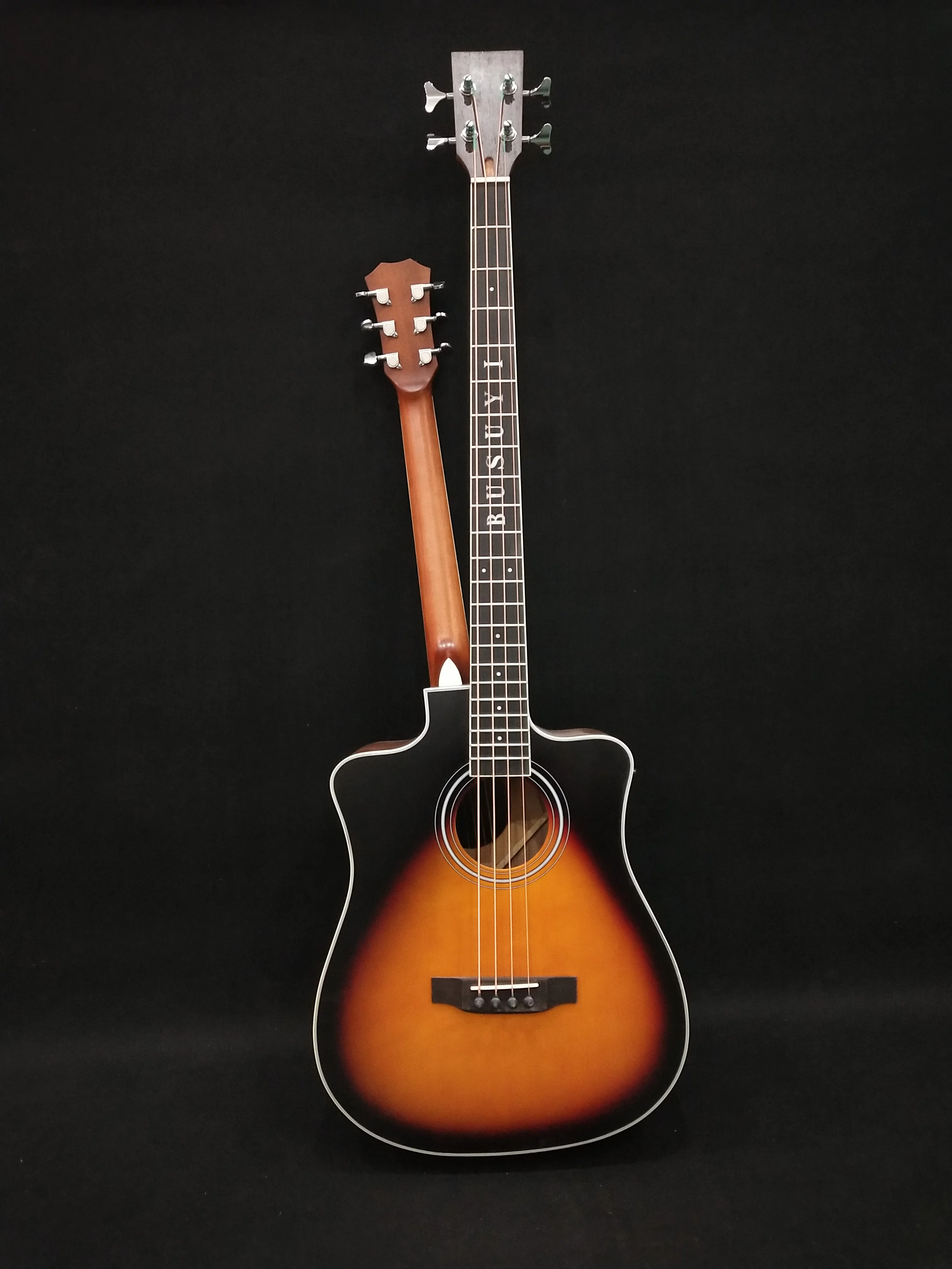 Busuyi Acoustic Electric Guitar 4 String Bass 6 String Lead, Travel Acoustic Guitar with Classical Metal Heel  Double Neck Guitar (Sunset)  All Levels + Drums