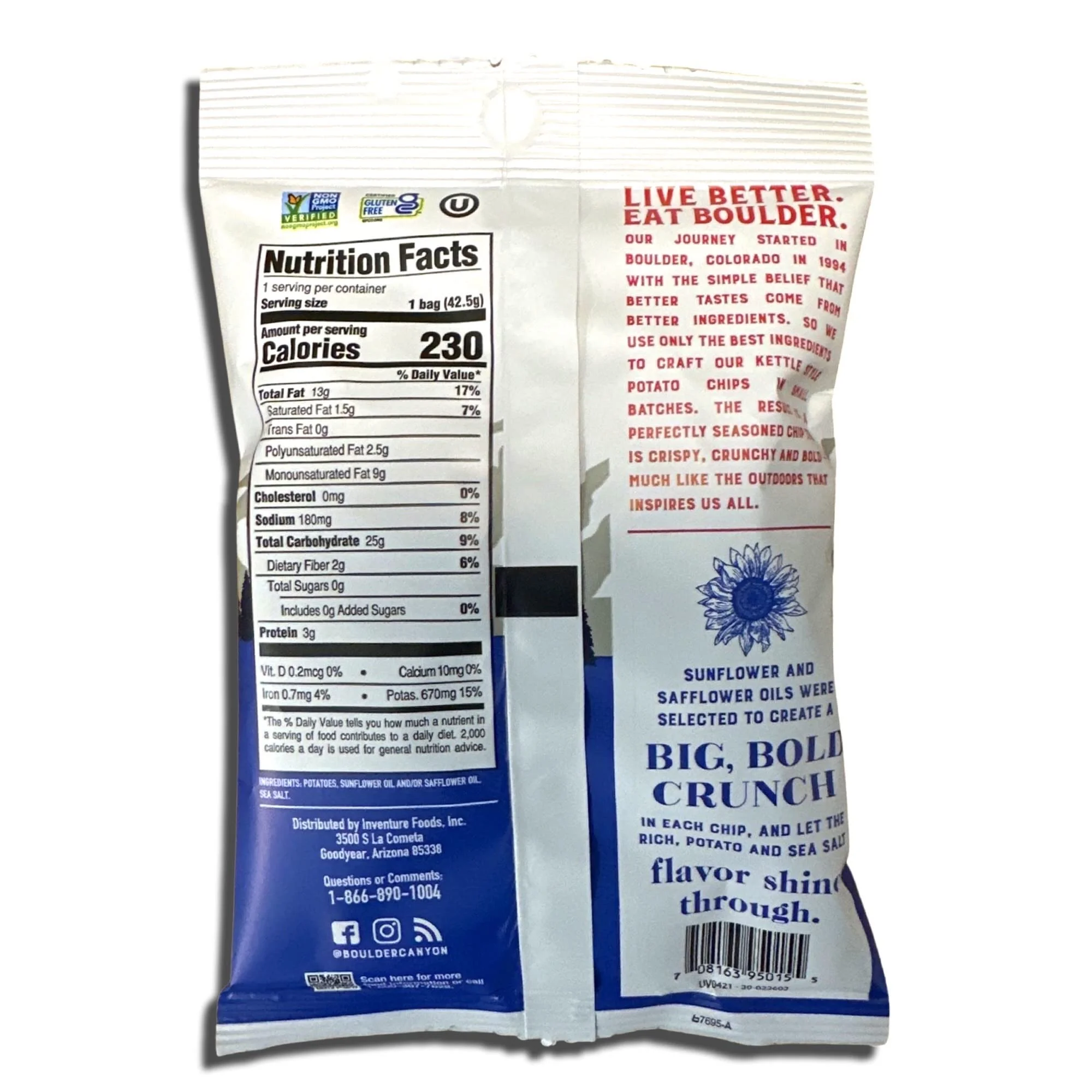 Kettle Style Potato Chips from Boulder | 1.5 Oz | (Sea Salt, 10 Bags)