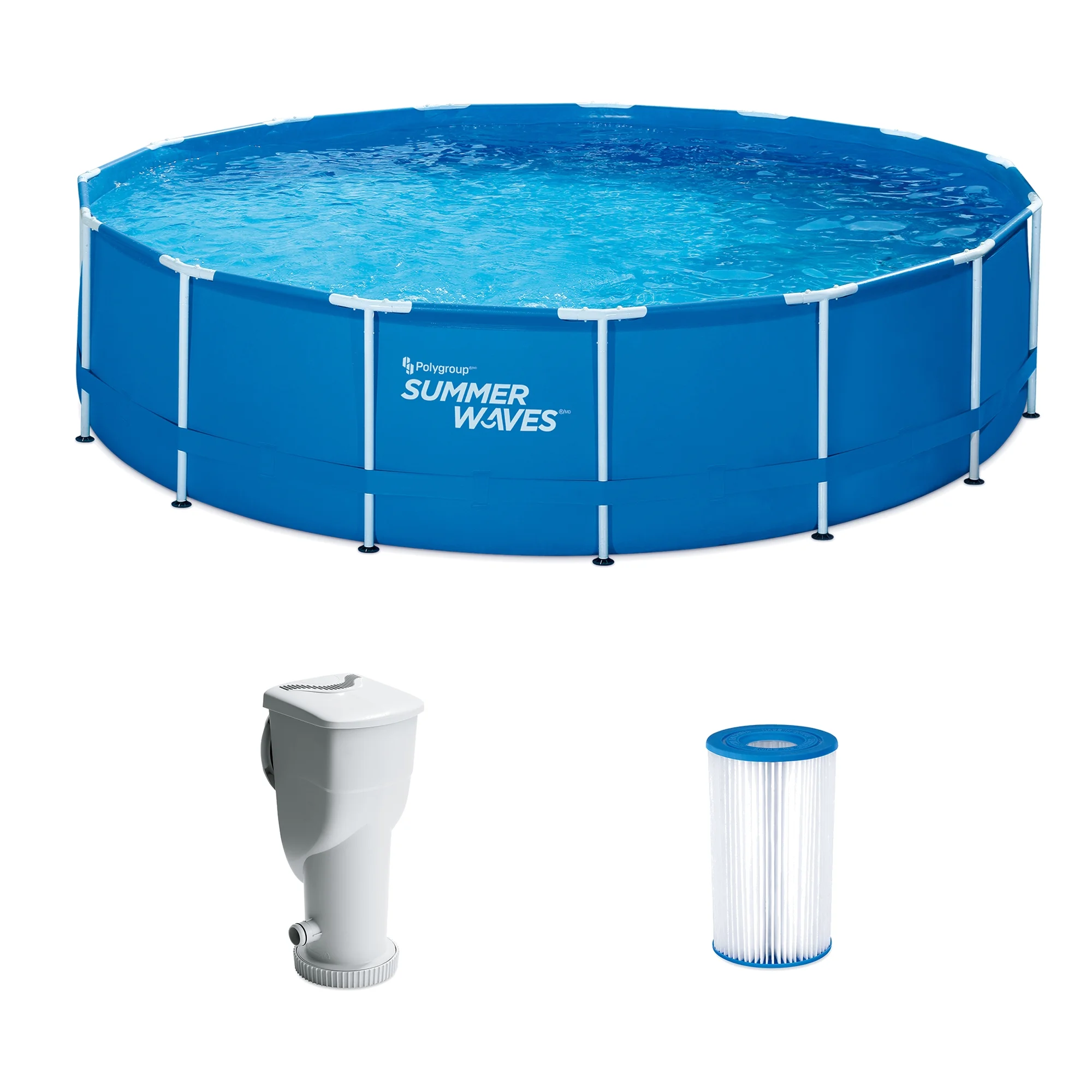 Summer Waves 15 Feet x 33 Inches Metal Frame Above Ground Pool Set w/Pump