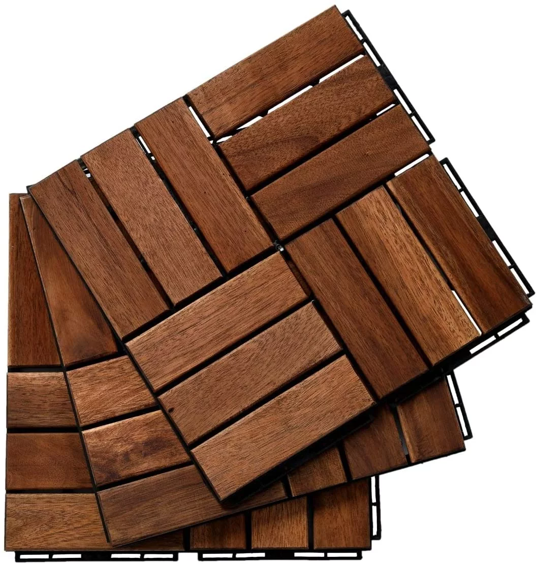 TBWYF Deck Tiles - Patio Pavers - Acacia Wood Outdoor Flooring - Interlocking Patio Tiles - 12