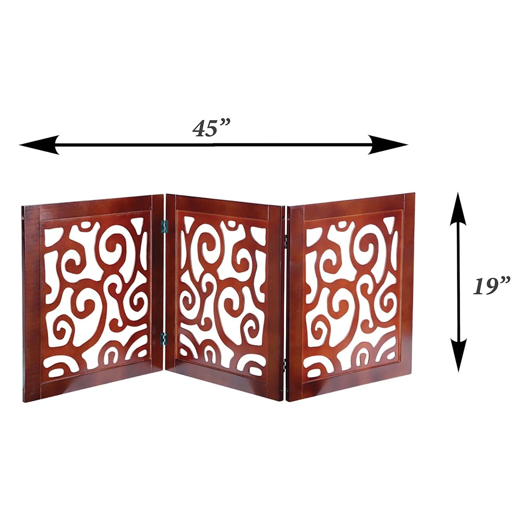 Etna Products Wooden Scroll Design Free Standing Pet Gate. Adjustable Foldable 3 Panel Dog Gate , 45