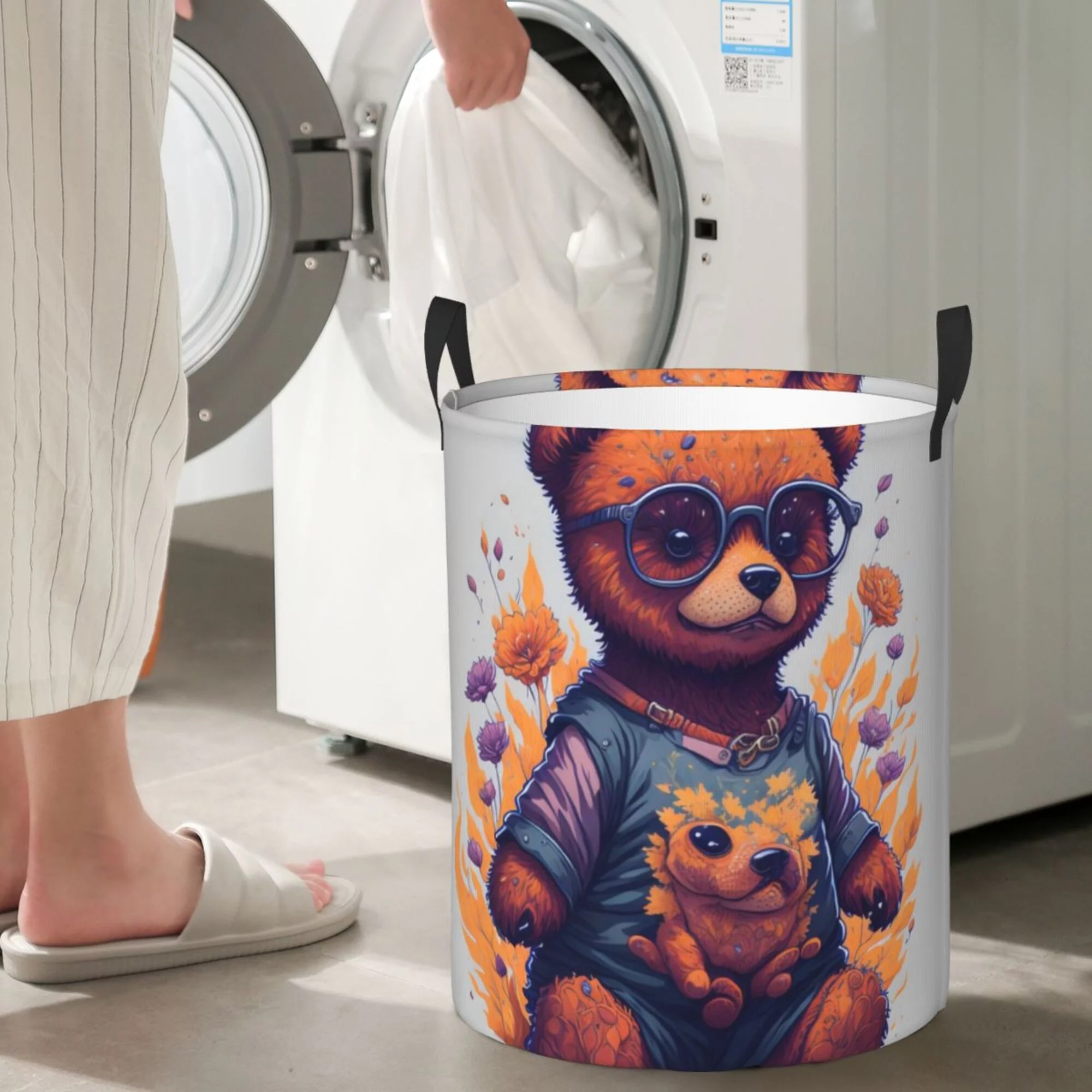 ZICANCN Laundry Basket Organizer, Illustrative Teddy Bear Collapsible Hamper for Bathroom Bedroom Laundry Room, Medium Size