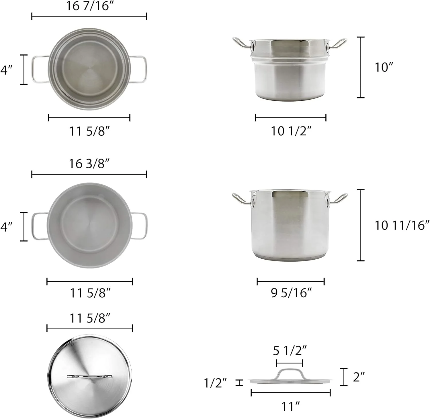 16 Quart 18/8 Stainless Steel Double Boiler (3 Pcs Set), Comes In Each