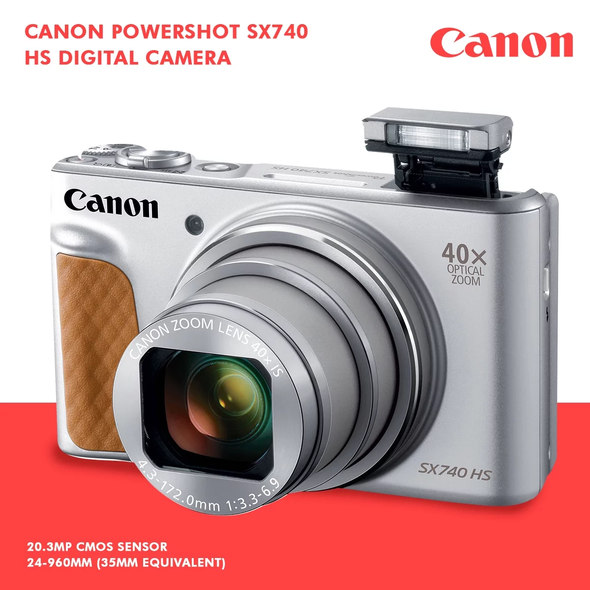 Canon PowerShot SX740 HS Digital Camera (Silver) with 64GB Card
