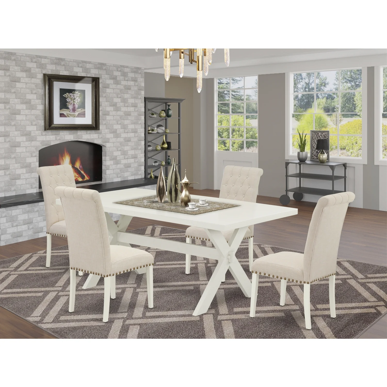 HomeStock Renaissance Romance 5-Piece Dining Room Table Set Included 4 Parson Dining Chairs Upholstered Seat And High Button Tufted Chair Back And Rectangular Dining Table