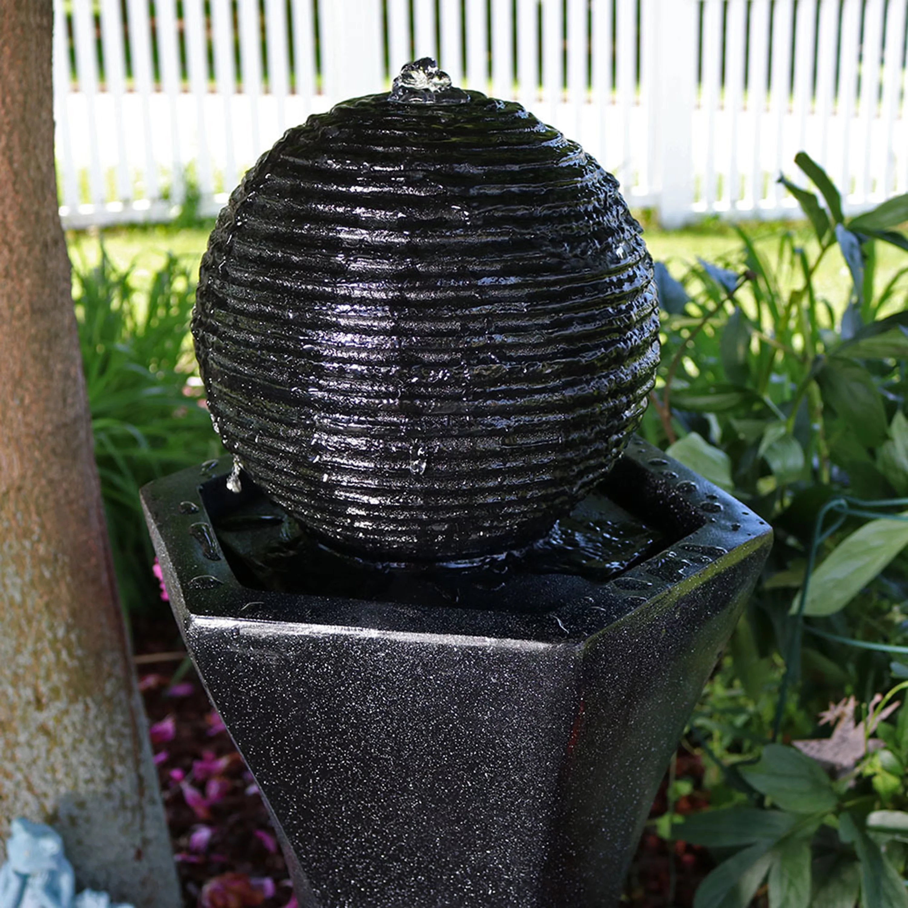 Sunnydaze Pedestal and Ball Solar with Battery Backup Fountain - 31