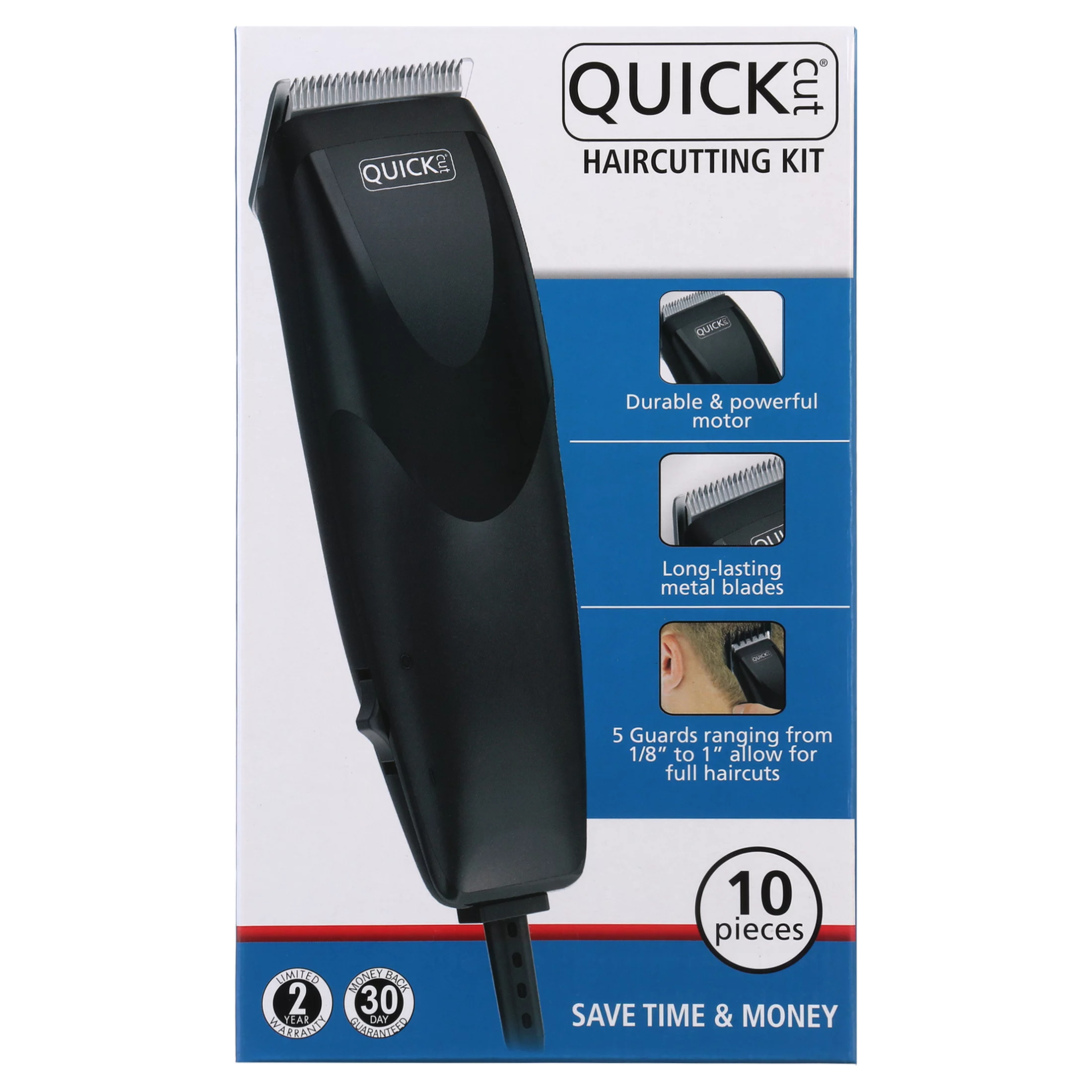 Quick Cut Hair Cutting Kit, 10 Piece Set with Clipper, Styling Guide, Blade Guard, English & Spanish Instructions, 9314-1501