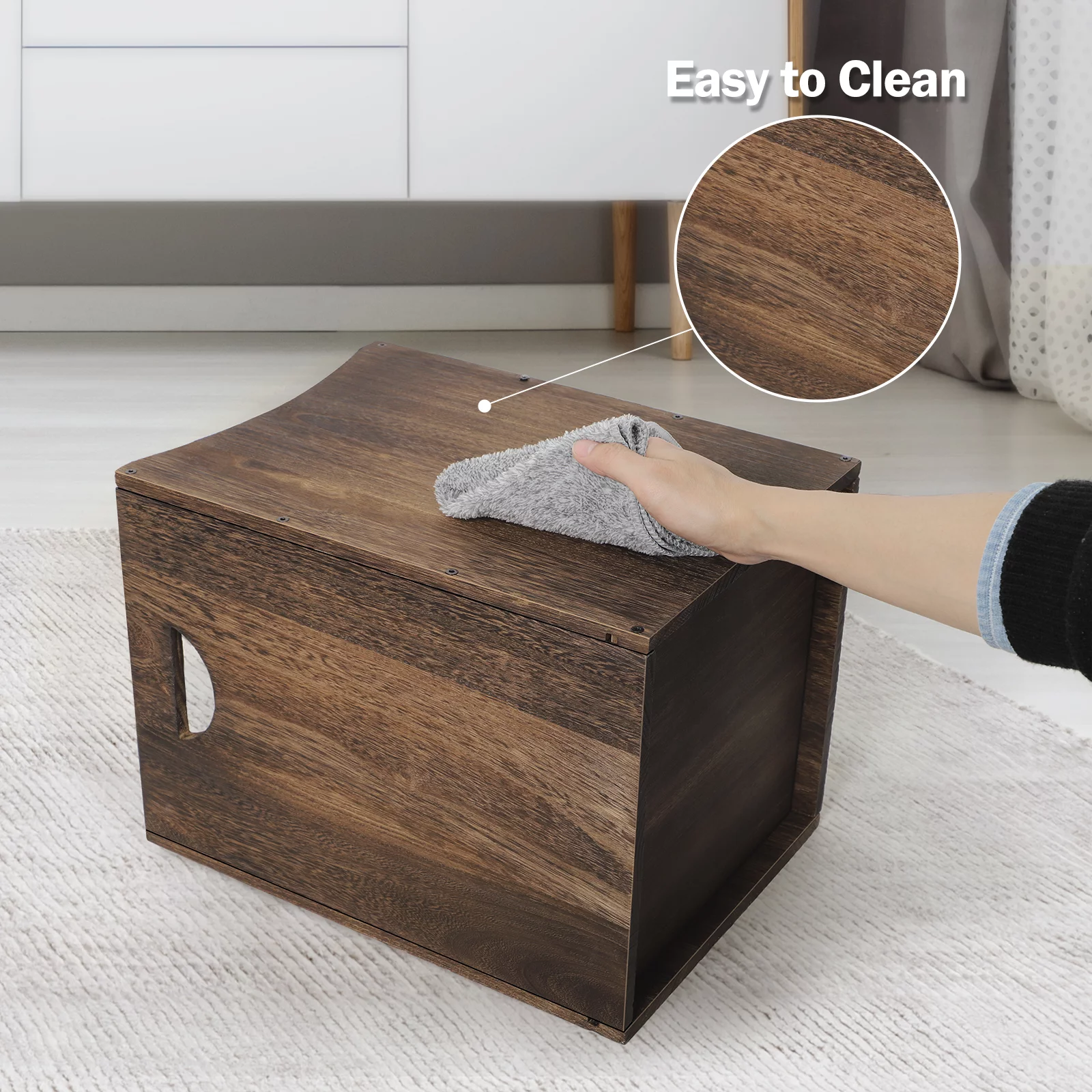 Wood Laundry Hamper Basket with Handles, 36L