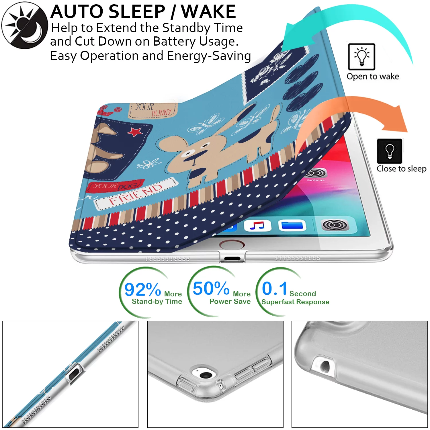 DuraSafe Cases iPad Air 2nd 1st Gen 9.7 Inch 6th 5th [ Air 2 1 ] MGLW2LL/A MGL12LL/A MH0W2LL/A MGKM2LL/A MH182LL/A MGKL2LL/A Printed iPad Cover with Translucent Frosted Hard Back - Puppy Friend