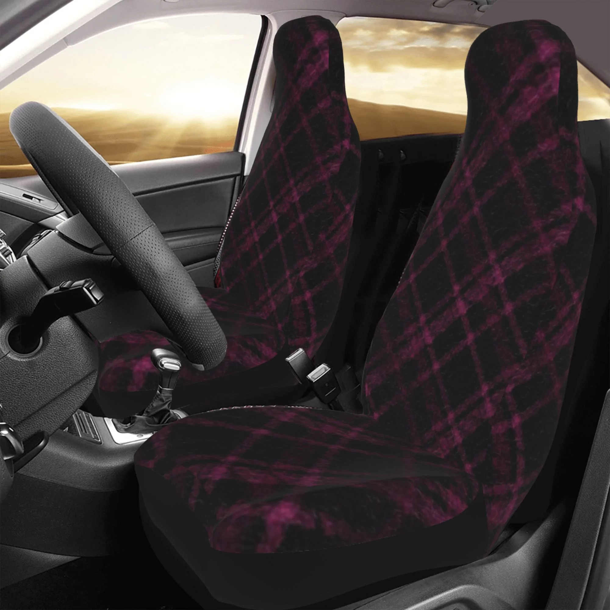 Easy to Install Car Universal Seat Cover, Classic Plaid Four Seasons Universal Front Seat Cover, 2-Piece