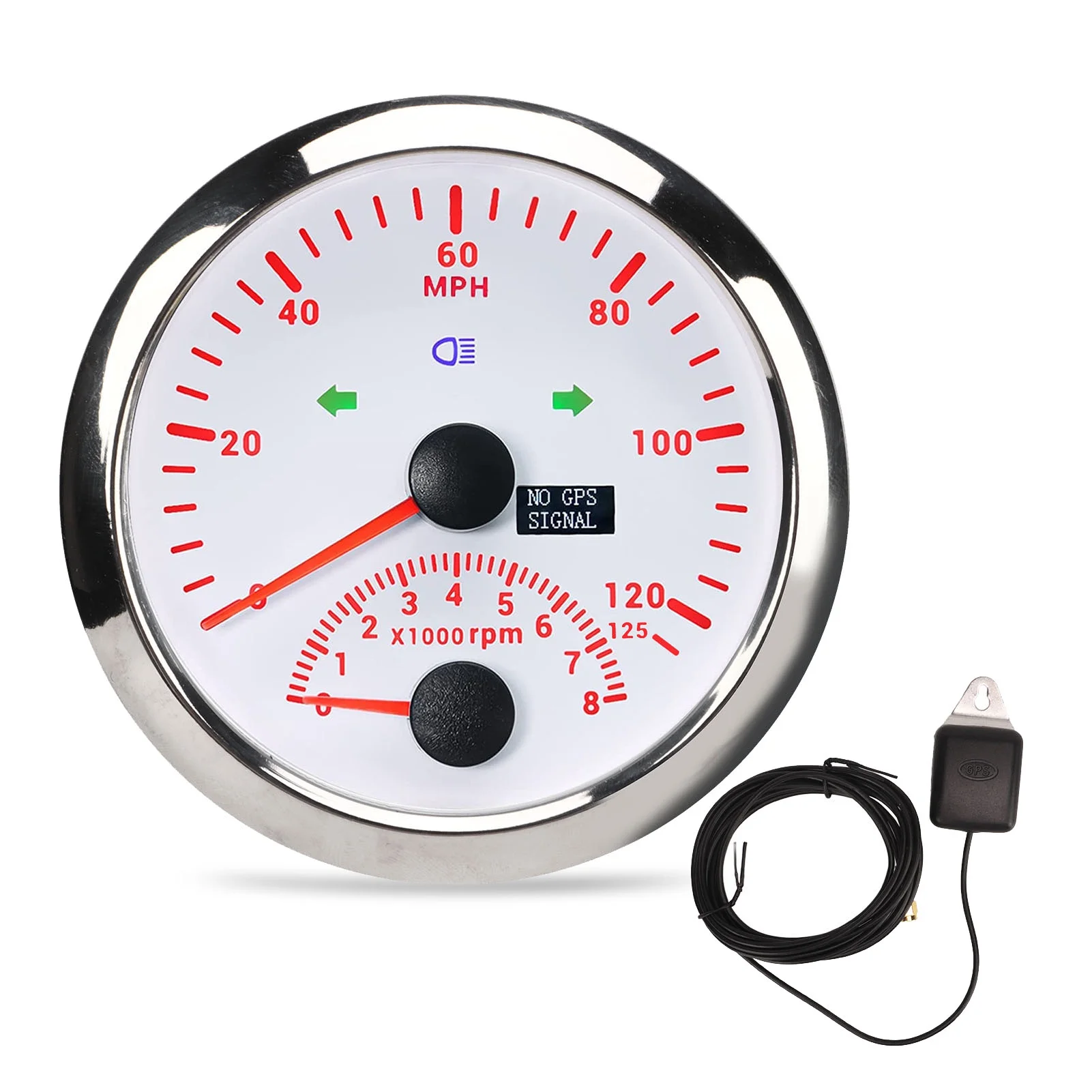 Jadeshay 85mm Boat GPS Speedometer Gauge with Odometer, Waterproof DC9‑32V 0‑125MPH 8000RPM Tachometer Red Backlight for Ship Yacht Motorcycle ATV(blanco)