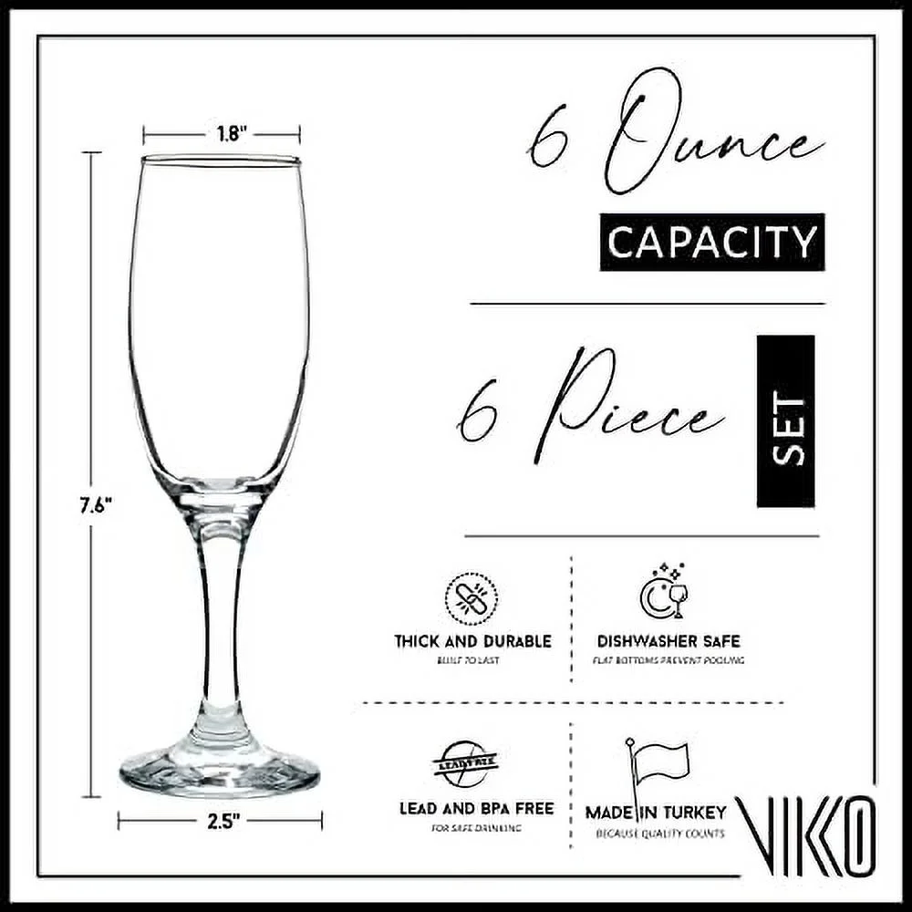 Champagne Flutes, 6 Ounce Toasting Champagne Flute,  Champagne Glasses, Set Of 6 Sparkling Wine Glasses