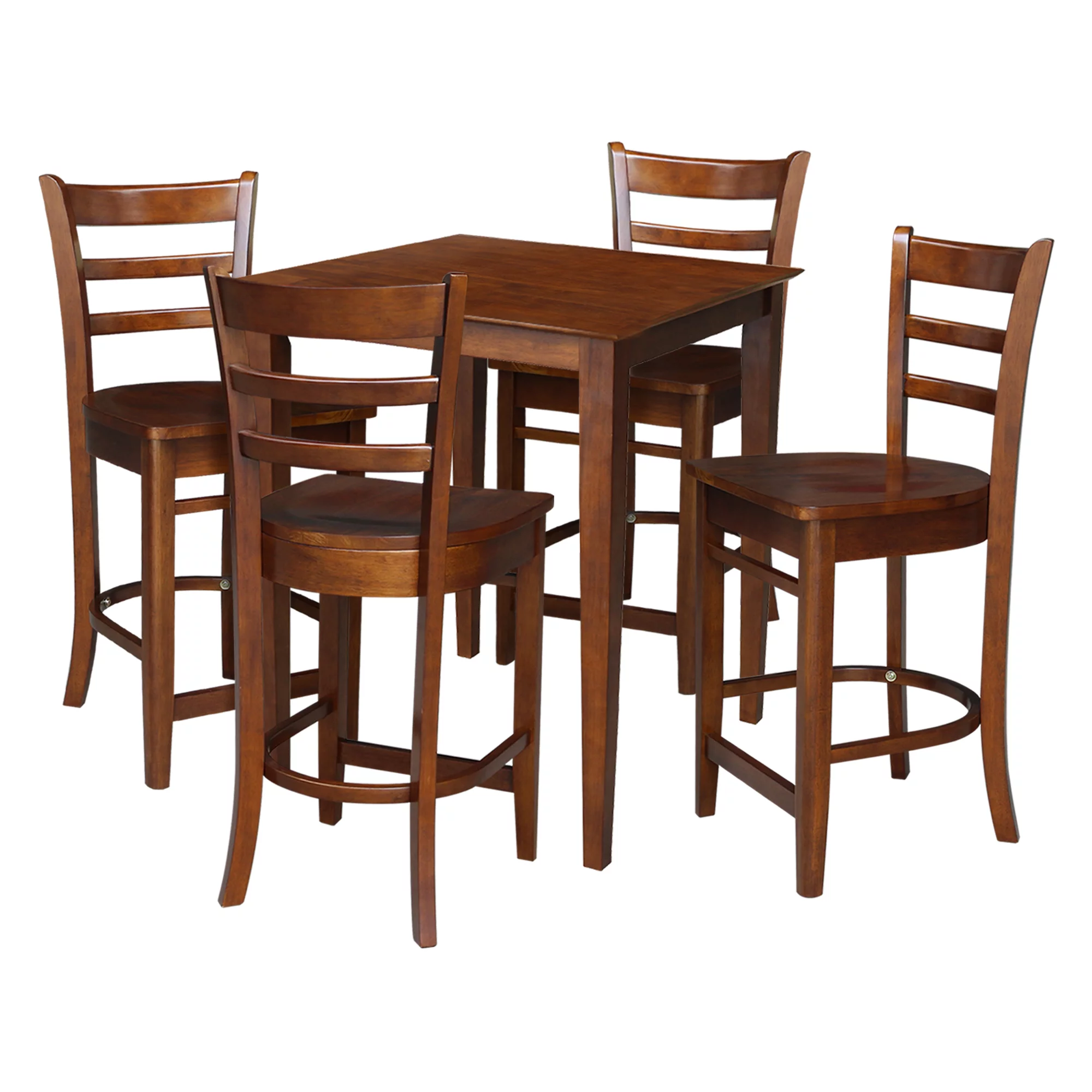 30'' Square Solid Wood Counter Height Dining Table with 4 Emily Ladder Back Counter Height Stools in Espresso