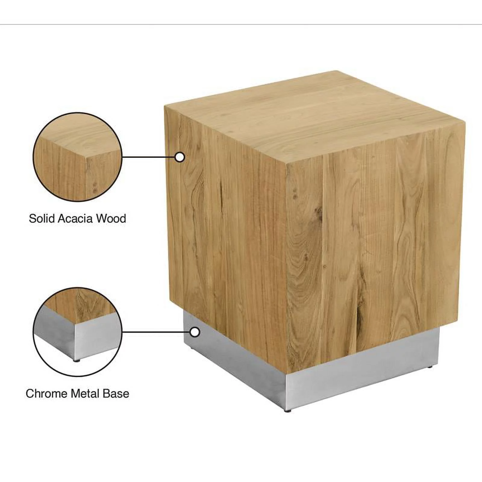 Meridian Furniture Acacia Wooden Top End Table with Durable Chrome Metal Base