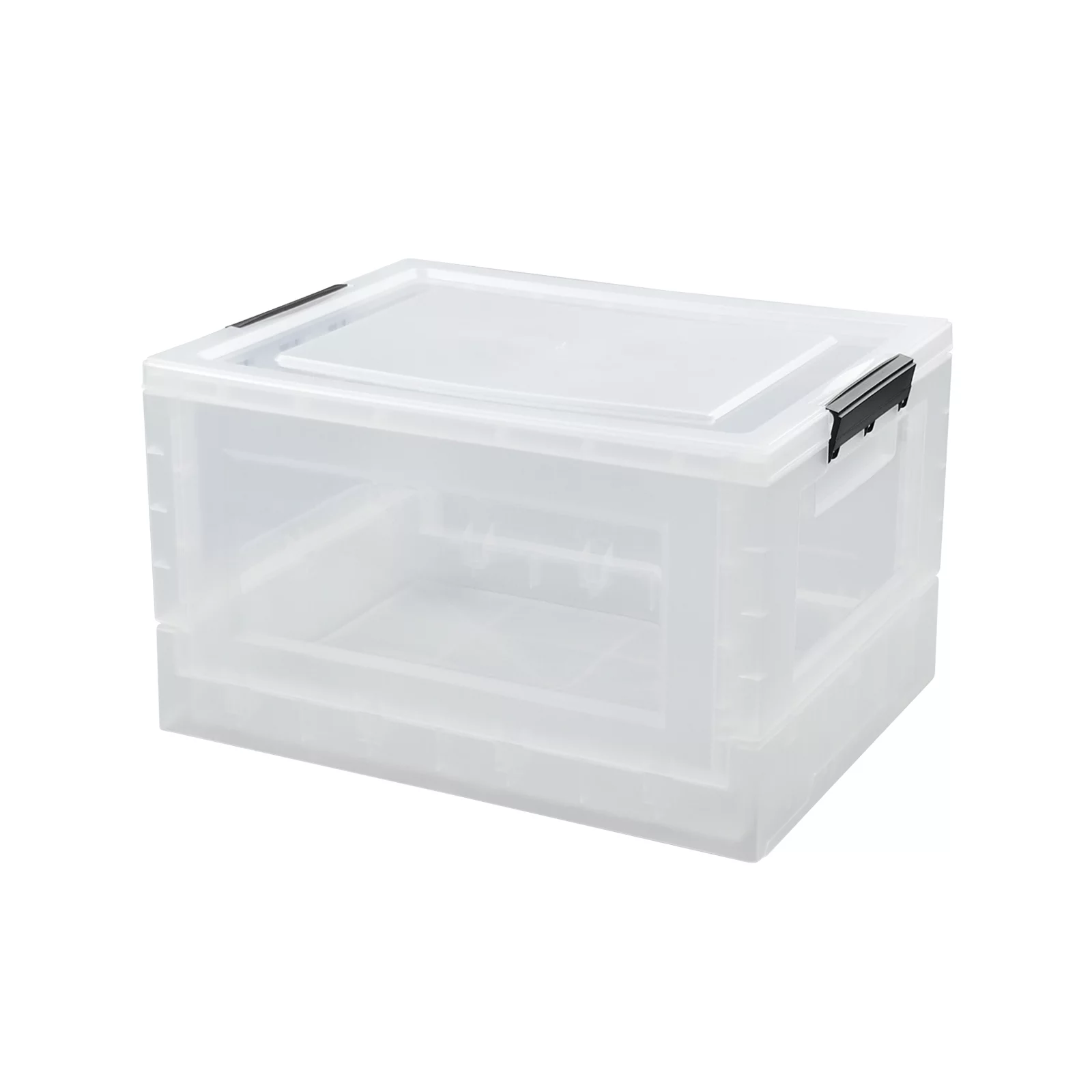 Idotry 30 L Clear Plastic Collapsible Storage Box, 4-Pack Folding Storage Box with Lid