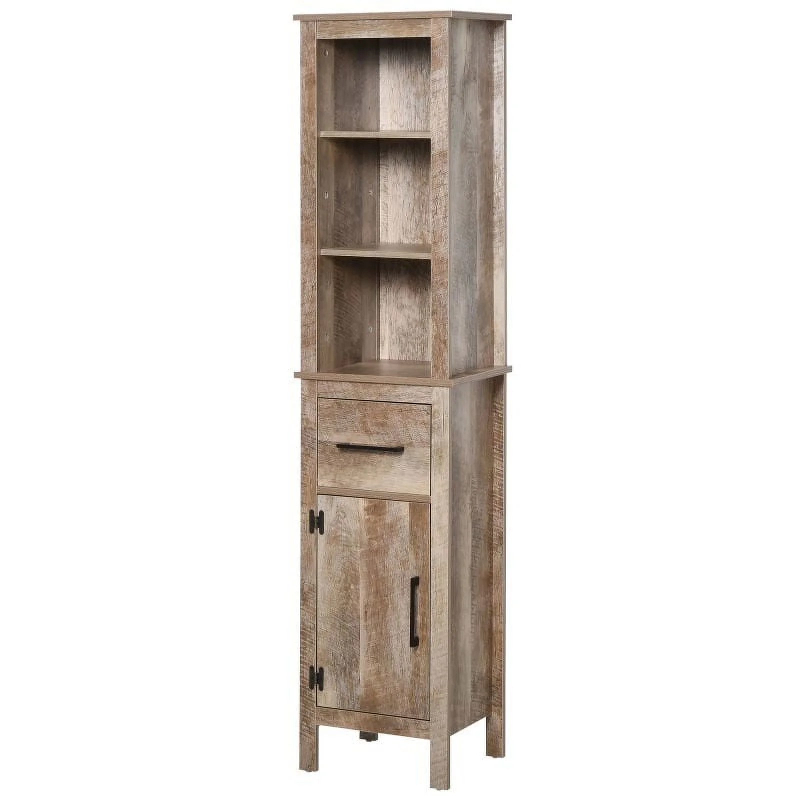 Kleankin Tall Bathroom Storage Cabinet, Freestanding Linen Tower with 3-Tier Open Adjustable Shelves, and Drawer, Narrow Slim Floor Organizer