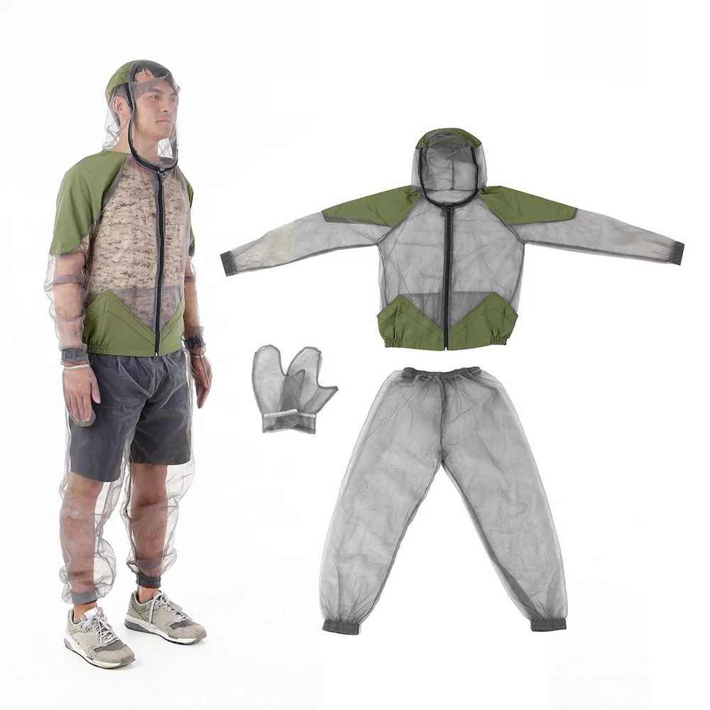 Meterk Mosquito Repellent Suit Bug Jacket Mesh Hooded Suits Fishing Camping Jacket Protective Mesh Shirt Gloves Pants