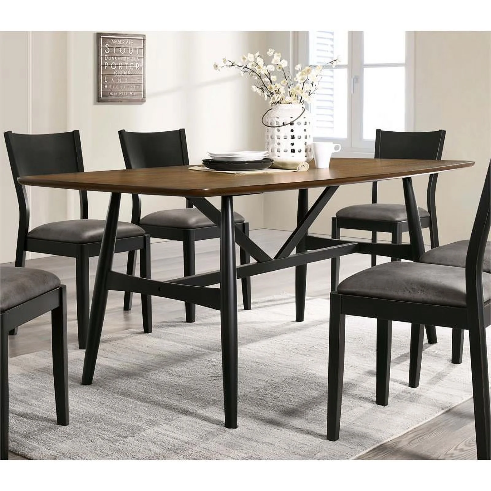 FOA Kapok Wood Padded 5-Piece Dining Set in Black and Gray