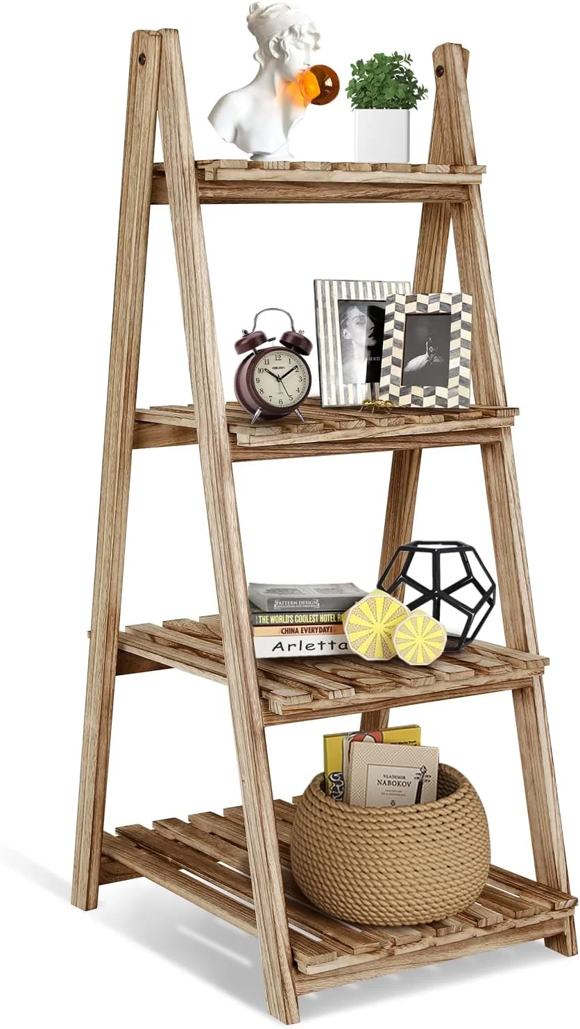 YPDRYGV Ladder   5-Tier Wooden Plant Shelves  Rustic Flower Display Rack  Freestanding  Rack  Indoor Flowerpot Stand Ladder Bookshelf  Room  Office  Bedroom  Balcony (Brown)