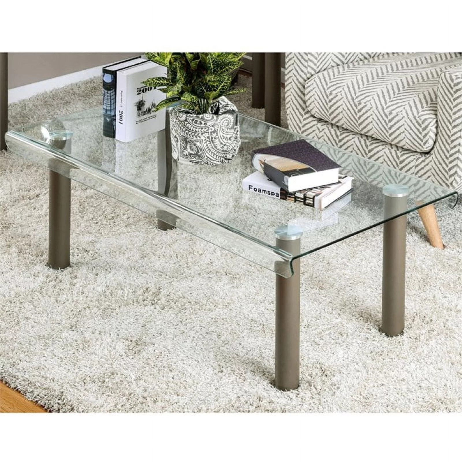 Furniture of America Karnette Glass Top Coffee Table in Champagne Gold