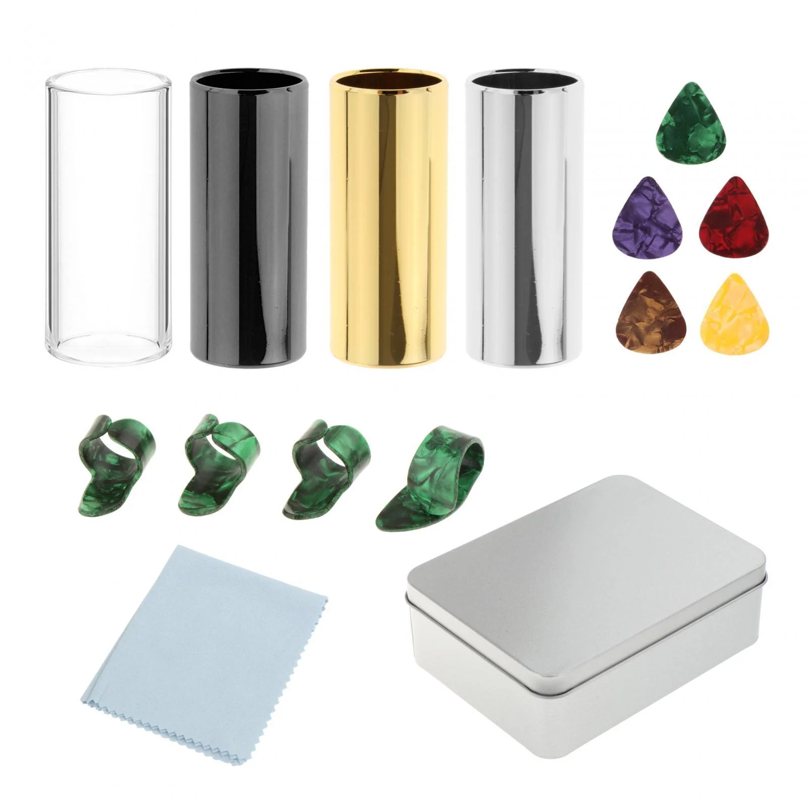 Hellery Guitar Slides and 5 Guitar Picks Stainless Stell Portable Guitar Parts Guitar Accessories for Bass Professional B