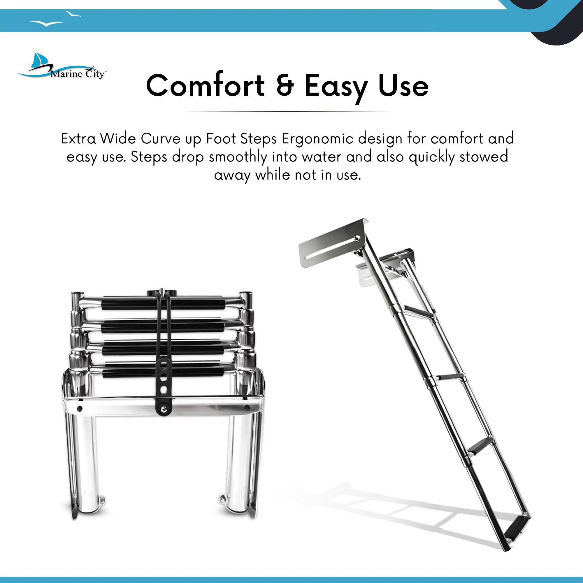 Marine City Stainless Steel Marine 4-Step Telescoping Swim Ladder & Rubber Strap