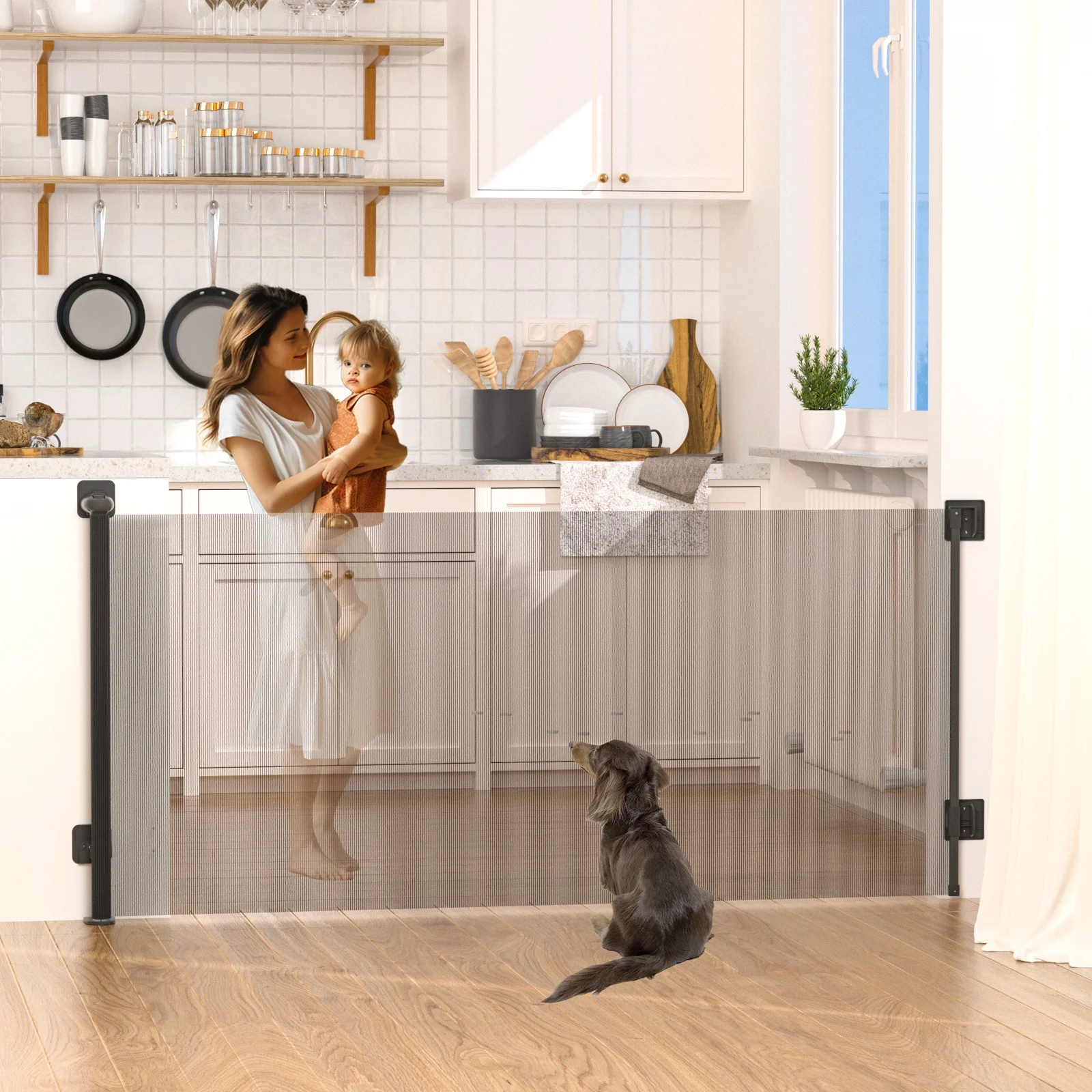 KORIMEFA Retractable Baby Gate,Mesh Baby Gate or Mesh Dog Gate,33