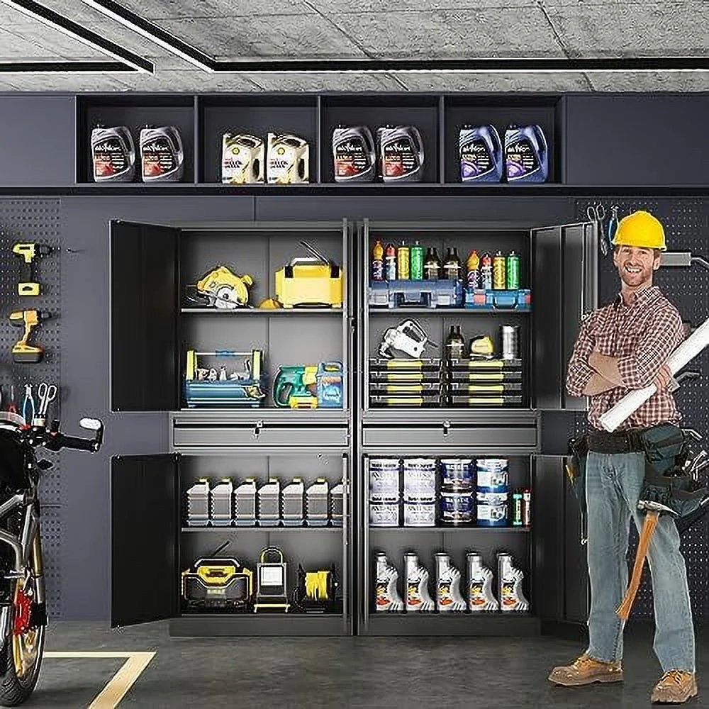 NLTBONNIE Metal Garage  Cabinet with 2 Doors and 4 Adjustable Shelves - 71" Steel Lockable File Cabinet Locking Tool Cabinets for Office Home Garage Gym School (White)