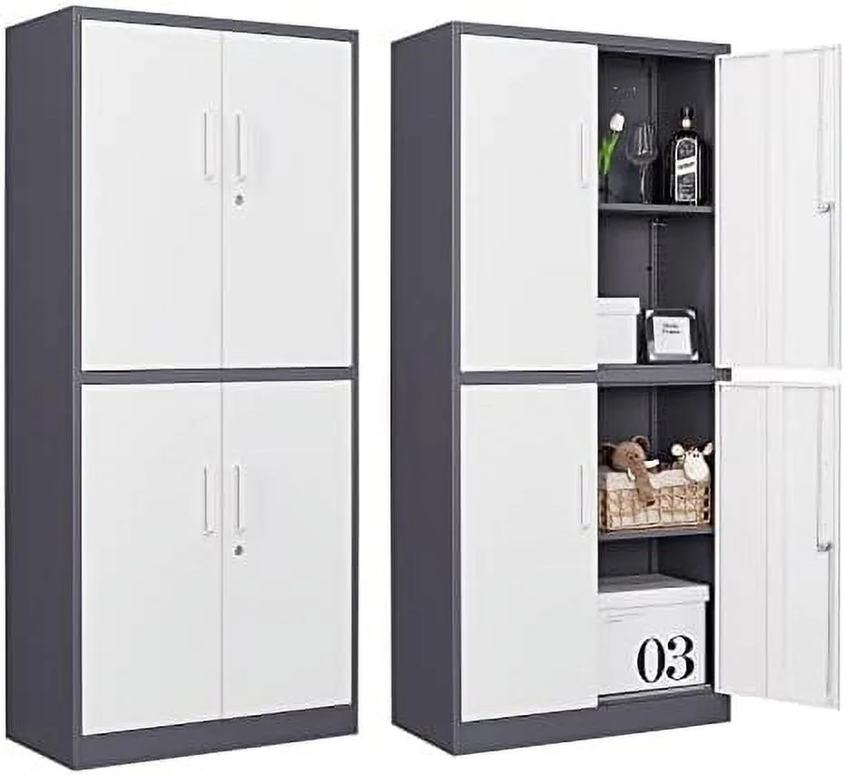 HBBOOMLIFE Metal  Cabinet with Lock 71" White Garage Cabinet with 2 Doors and 5 Adjustable Shelves  Steel Locking Cabinets Tall Tool  Cabinet  Lockable File Cabinet for Home Office  P