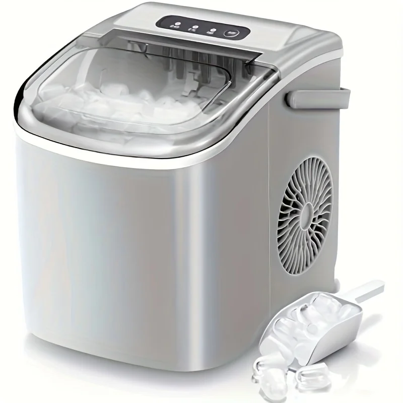 Ice Makers Countertop With Self-Cleaning, 26Lbs/24Hrs, 9 Cubes Ice Ready In 6 Mins, Portable Ice Maker With Ice Scoop/Basket For Home/Kitchen/Office/Bar, Grey(with Handle) For Restaurant