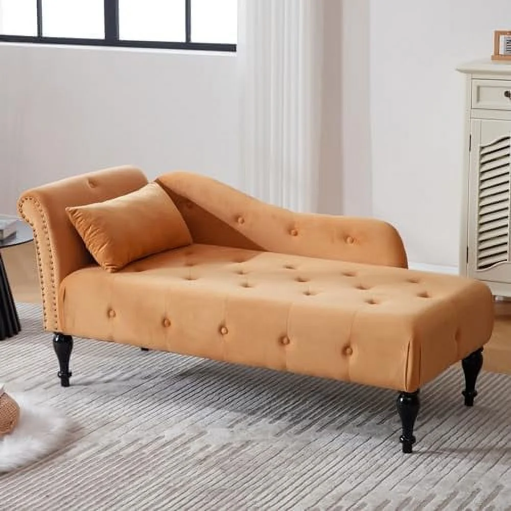 MQLIFEBOOM Tufted Velvet Chaise Lounge Chair Indoor  Modern Upholstered Rolled Arm Lounge Chair Indoor with Nailhead Trim  Lounge Chaise for Living Room Bedroom Office