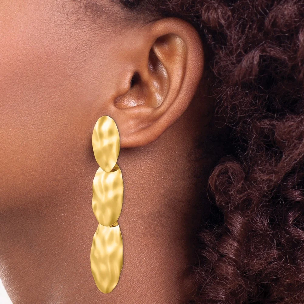 Primal Gold 14 Karat Yellow Gold Polished Hammered Dangle Earrings