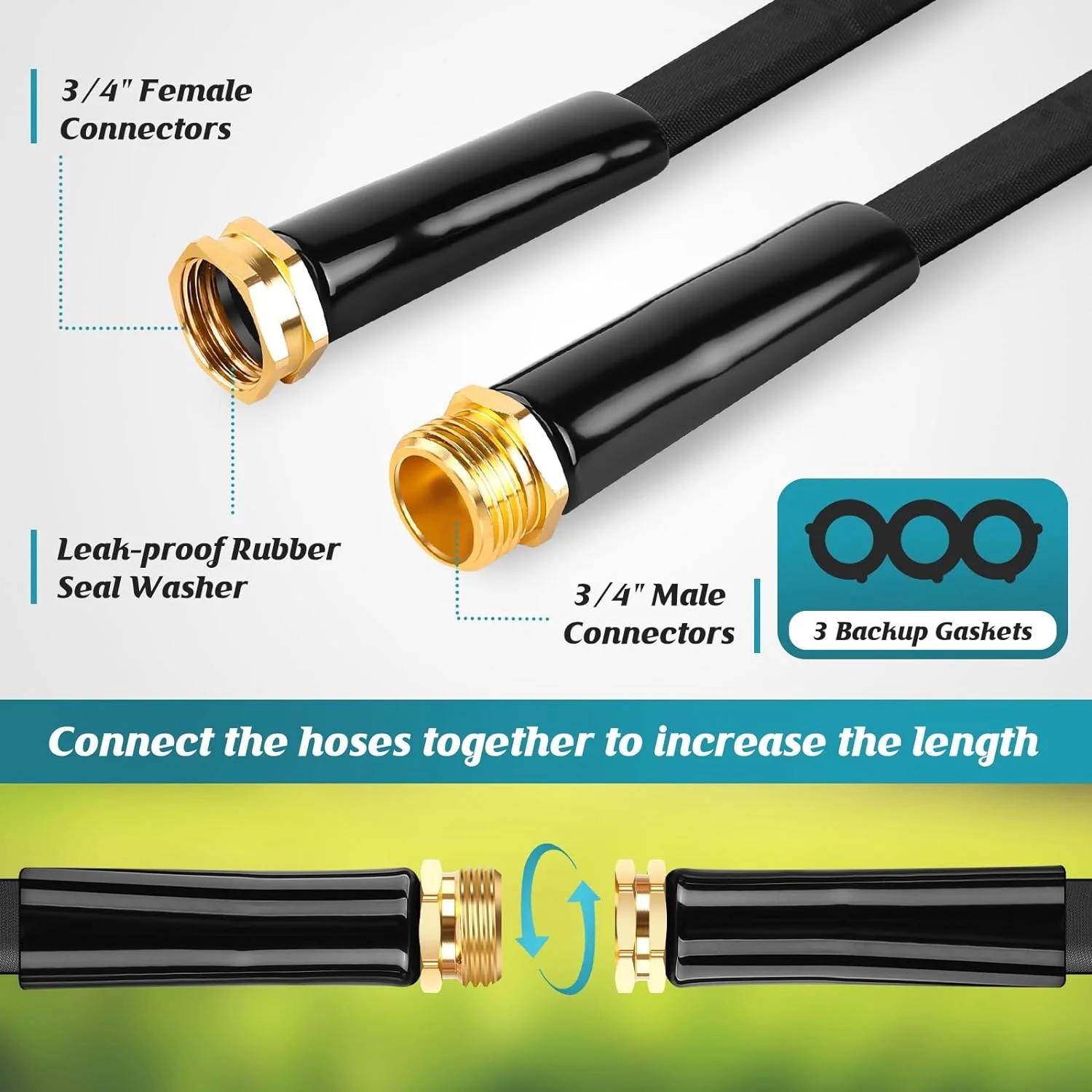 Garden Hose 100ft, Flexible Hose with 10 Function Hose Nozzle, Non-Expandable, Lightweight, Kink-Free and Easy Storage Water Hose for Outdoor, Watering, Car Wash