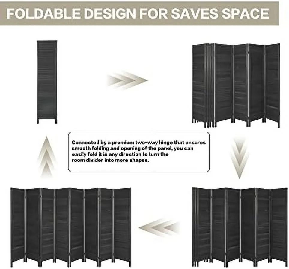GVJMTKP Room Divider 8 Panel with Louvered Design  5.6ft Tall Wood Partition Room Dividers and Folding Privacy Screens  Freestanding Room Separators Divider Wall Fully Assembled  Natural