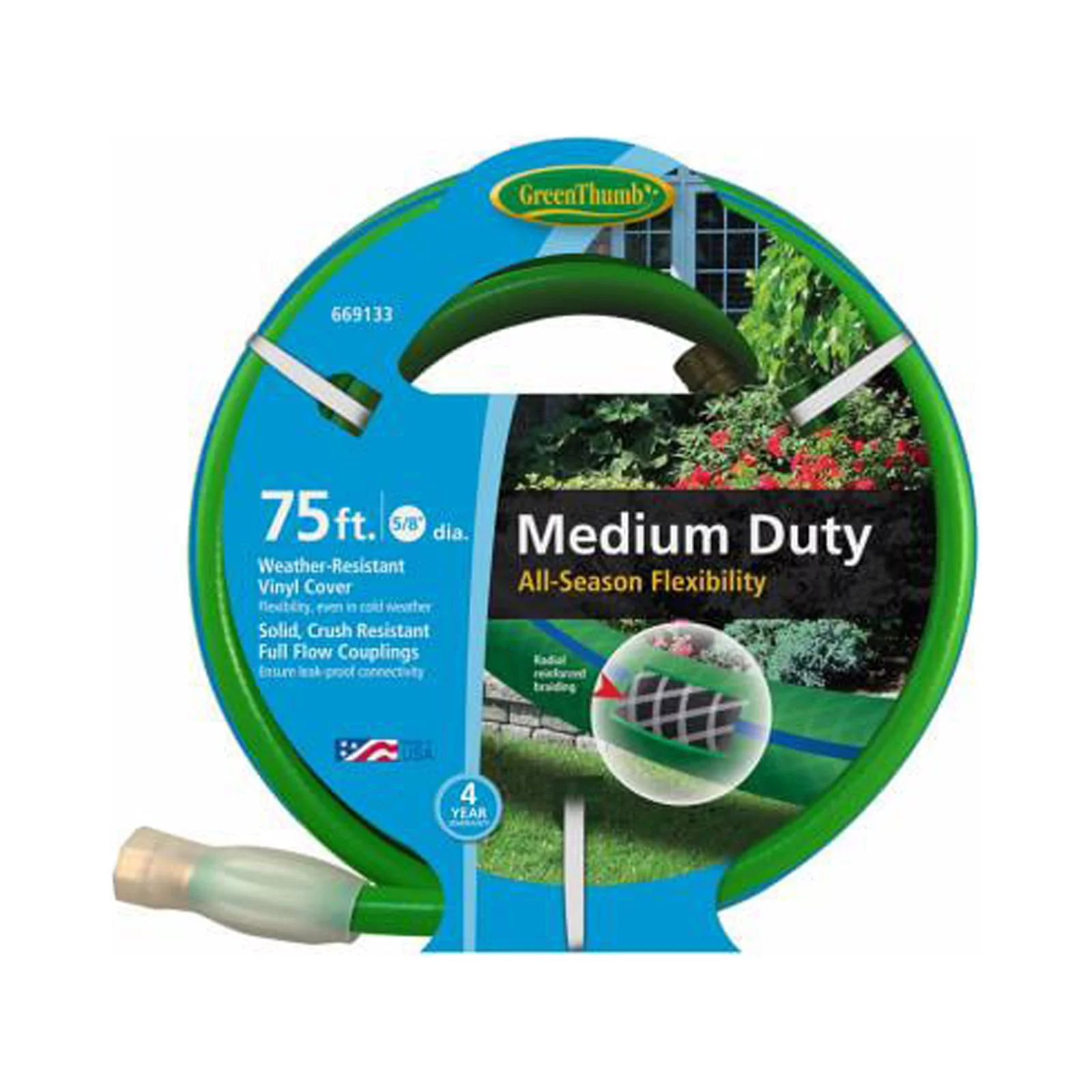 Green Thumb GTAW5875 All-Weather Garden Hose, Medium-Duty, 5/8-In. x 75-Ft. - Quantity 1