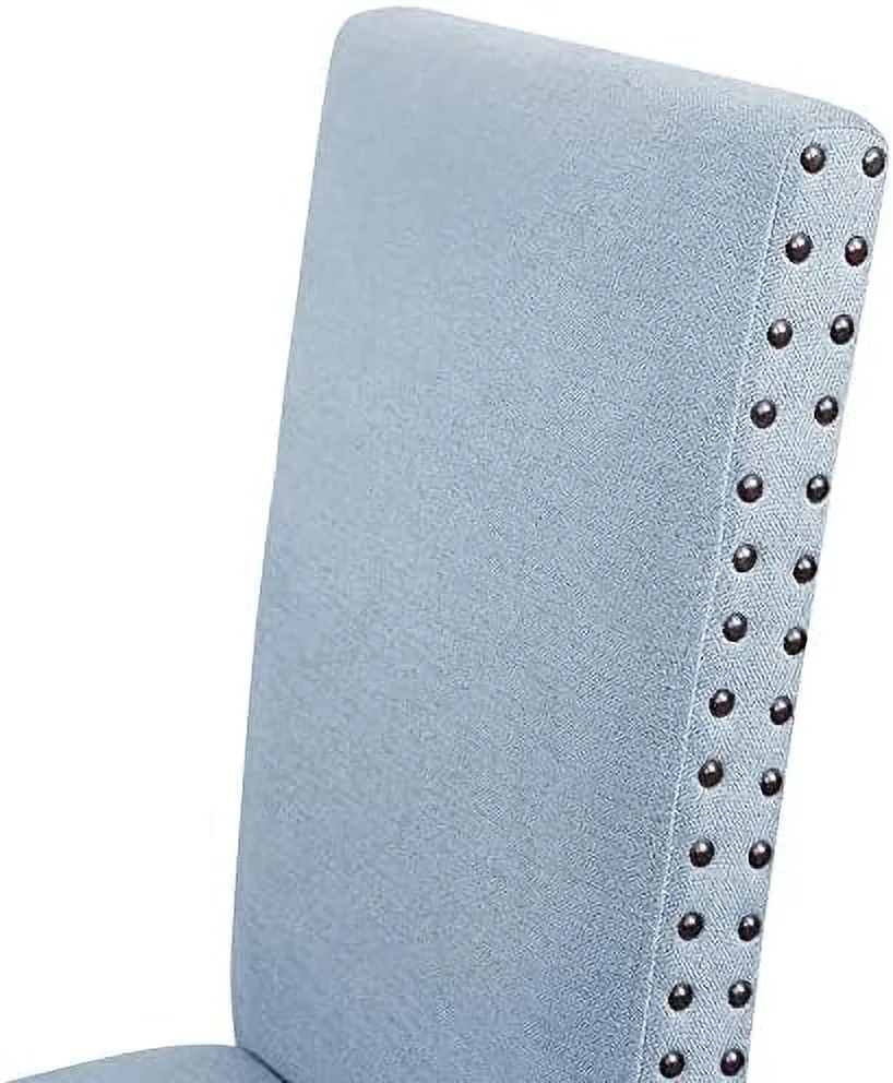 TJUNBOLIFE Dining Chairs   Dining Room Chairs  Fabric Padded Upholstered Side Chair with Solid Wood Legs & Nailed Trim (Blue+Brown  )