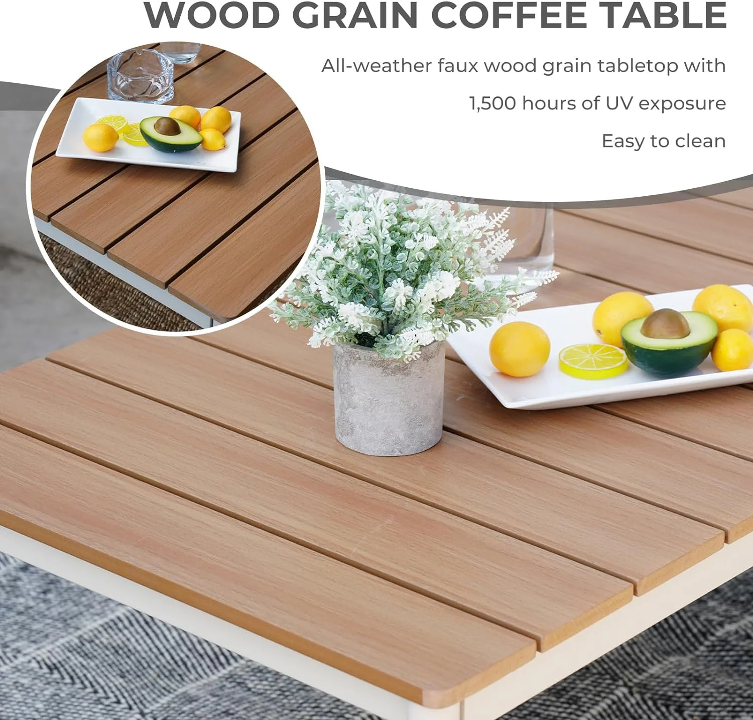 Grand Patio 4-Piece Aluminum Patio Furniture Set, Wide Wicker Sofa Set with Wood Grain Coffee Table and Water-Resistant Olefin Cushions