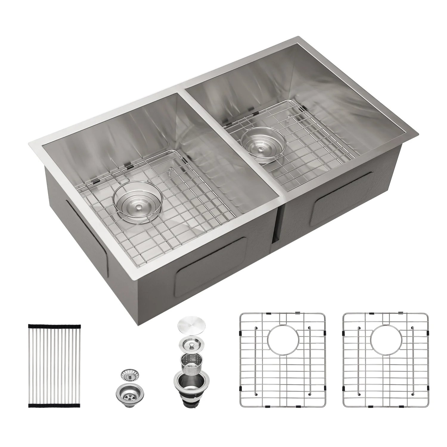 DremFaryoyo 33x19 Undermount Double Bowl Kitchen Sink (50/50) in 18 Gauge Stainless Steel with 9 Inch Deep
